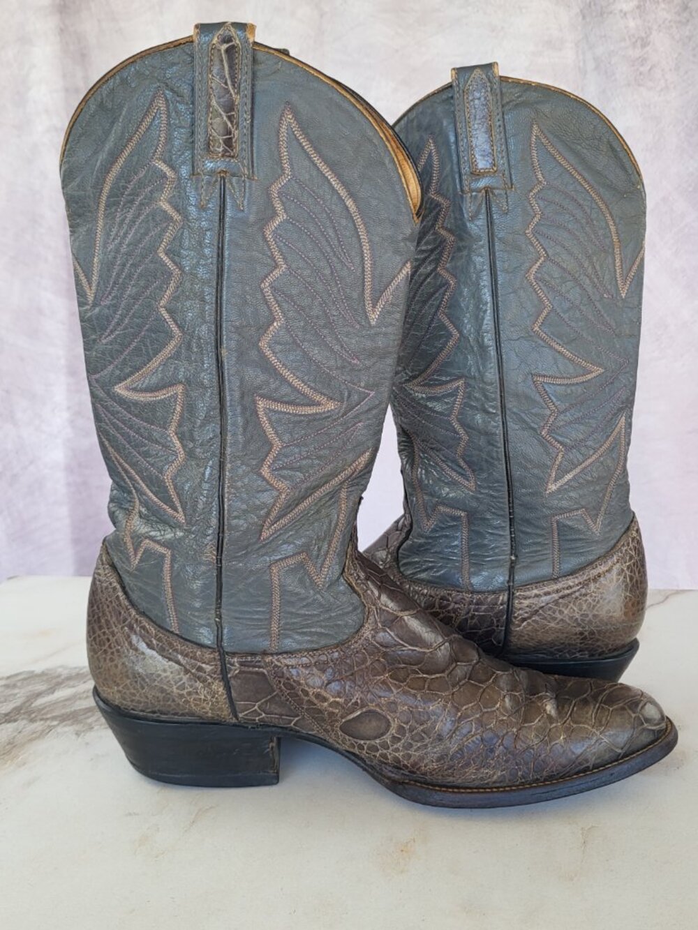Vintage Pre Ban Rivers Turtle Western Cowboy Boots Size 9 Men's Gray - Picture 9 of 15